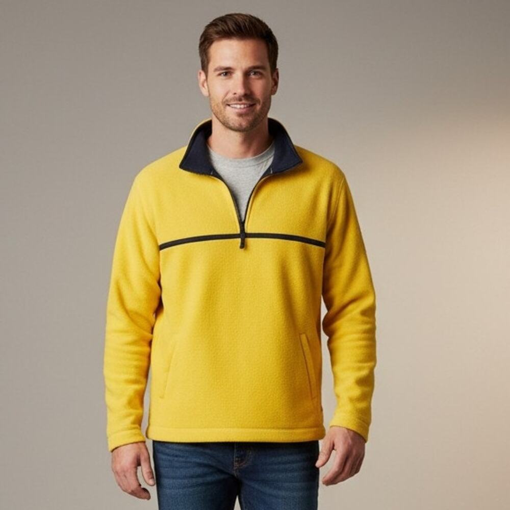 Vintage 90s Hunt Club Mens L Yellow 1/4 Zip Fleece Sweatshirt Pullover Mockneck